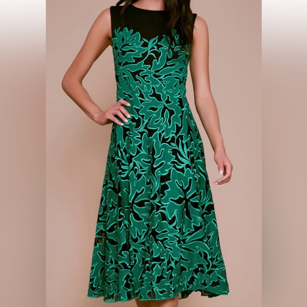 Tadashi Shoji Green Leaf Midi Dress